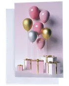 Kort med kuvert 11 x 17 cm - ballon med gave