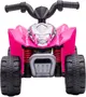 Lyserød ATV til børn med sorte styr, store slidstærke hjul og Honda-logo. Realistiske affjedringsdetaljer foran og robust plastkrop til sikker udendørs leg.
