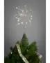 Stjernetop til juletræ i metaltråd med indbyggede varme hvide LED-lys, spiralbase for nem montering, moderne geometrisk design, ideel til at skabe hyggelig julestemning.