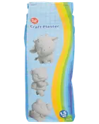 Pose med Play Fun Craft Plaster, 1,5 kg, til støbning og hobby. Blå emballage med tegneserie-dyr og regnbuestribe. Velegnet til kreative projekter og modellering.
