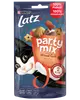 Latz Party Mix Seaside kattgodis, 60g återförslutningsbar påse. Innehåller krispiga fiskformade snacks med smak av lax, kolja och öring. Med vitaminer, protein och omega-6.