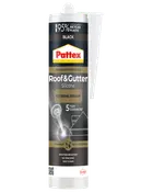 Pattex sort Roof & Gutter silikonepatron til udendørs reparationer, vejr- og vandafvisende, revnefri tætning.