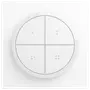 Rund hvid smart vægkontakt med fire berøringsfølsomme felter, hver markeret med små hævede prikker for taktil feedback. Minimalistisk design, passer til moderne hjemmestyring.