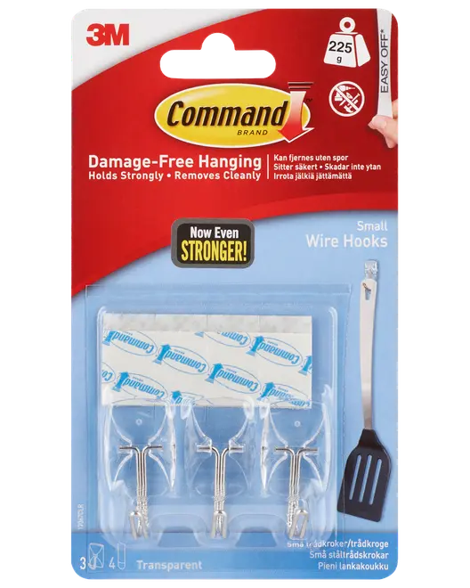 Command™ Trådkrokar med Strips - Transparent Små