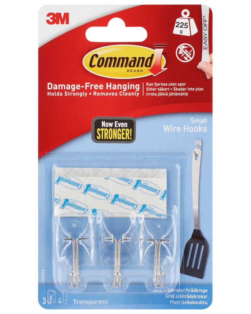 Command™ Trådkrokar med Strips - Transparent Små