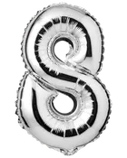 Sølvfolieballon formet som tallet otte med blank metallisk overflade. Perfekt til fester, fødselsdage eller fejringer. Selvforseglende og egnet til helium eller luft.
