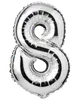 Stor sølvfolieballon formet som tallet nul, med skinnende metallisk finish og selvforseglende ventil, ideel til fester, begivenheder eller dekorationer.