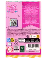 Æske med Candy Explosion selvklæbende kunstige negle. Lyserød emballage med flersprogede instruktioner, genbrugssymboler, QR-kode og advarsler. Egnet til børn fra 3 år. Fremstillet i PRC.