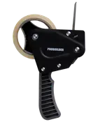 Probuilder tapedispenser med ergonomisk sort håndtag, metalbolte og en rulle malertape. Designet til nem påføring og afskæring af tape, ideel til pakning og forsegling.