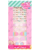 Färgglatt nagelwrap- och klistermärkesset med godistema, inklusive klubbor, godis och strössel. Passar barn från 6 år. Nagelfil medföljer för enkel applicering.