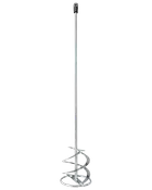 Metallfärgblandare med långt skaft och spiralblad, avsedd för användning med borrmaskin för effektiv blandning av färg, puts eller liknande material.