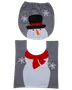 Tvådelat toalettsitsöverdrag med snögubbedesign, svart hatt, röd halsduk och snöflingor på grå bakgrund. Festlig juldekoration för badrummet.