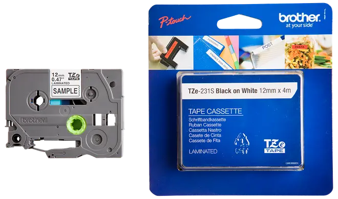 TZe tape 4 m - hvid/sort