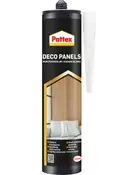 Pattex Deco Panels monteringslim i sort tube med spids påføringsdyse, ideel til nem montering af dekorative og akustiske vægpaneler. Giver stærk, direkte vedhæftning.