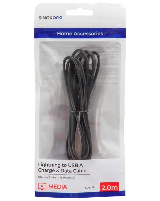 Sinox lightningkabel svart 2 m