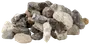 En bun blandede flintesten i forskellige former og størrelser, med grå, hvide og brune nuancer. Velegnet til dekoration, akvarier eller hobbyprojekter.