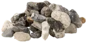 En bun blandede flintesten i forskellige former og størrelser, med grå, hvide og brune nuancer. Velegnet til dekoration, akvarier eller hobbyprojekter.