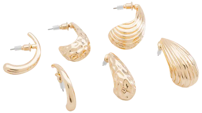 Øreringe hoop med dråbe 3 par - guld