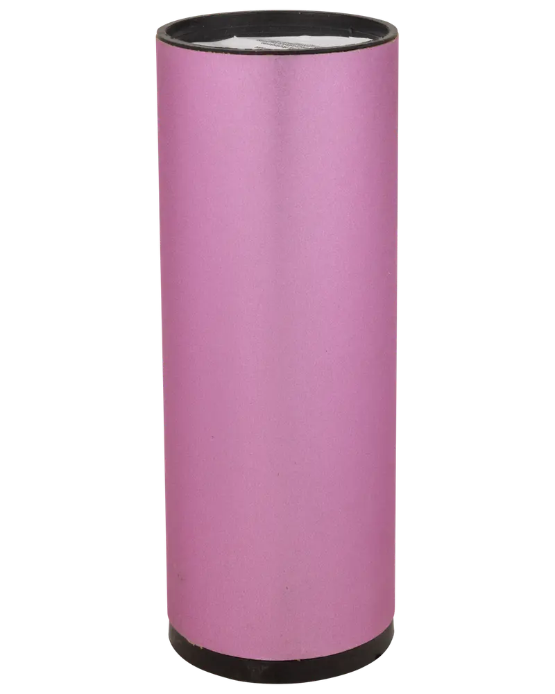 Høj, cylindrisk lyserød termokop med mat finish, sort kant og bund. Velegnet til varme eller kolde drikke. Elegant og moderne design.