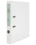 Hvid A4 ringbind med metal fingerhul og to metalringe. Grøn rygetiket med produktinformation. Velegnet til organisering af dokumenter, 5 cm rygbredde.