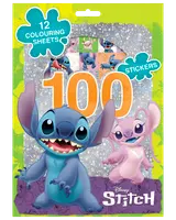 Disney Stitch aktivitetsbok med 12 målarblad och 100 klistermärken. Färgglada bilder av Stitch och Angel på framsidan, perfekt för barn och fans av karaktären.