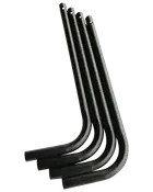 Sæt med fire sorte metalbordben i L-form, hver med forborede huller til montering. Holdbart, minimalistisk design velegnet til gør-det-selv-møbler eller udskiftning.