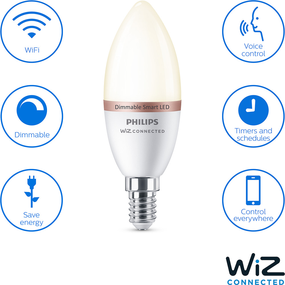 PHILIPS Smart LED-pære 4,9W E14 C37 - Warm White