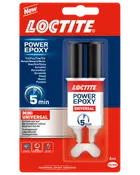 Loctite Power Epoxy Universal, 6 ml dobbelt-sprøjte lim, hærder på 5 minutter. Velegnet til træ, metal, sten, keramik og plast. Transparent, mini universal størrelse.