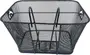 Rektangulær sort metalnetkurv med solid ramme, der har to lodrette støttebøjler foran for ekstra styrke. Kurven har afrundede hjørner og udskårne håndtag på hver side, hvilket gør den nem at bære eller montere. Netdesignet giver god synlighed og luftcirkulation, så den egner sig til sikker opbevaring af forskellige genstande.