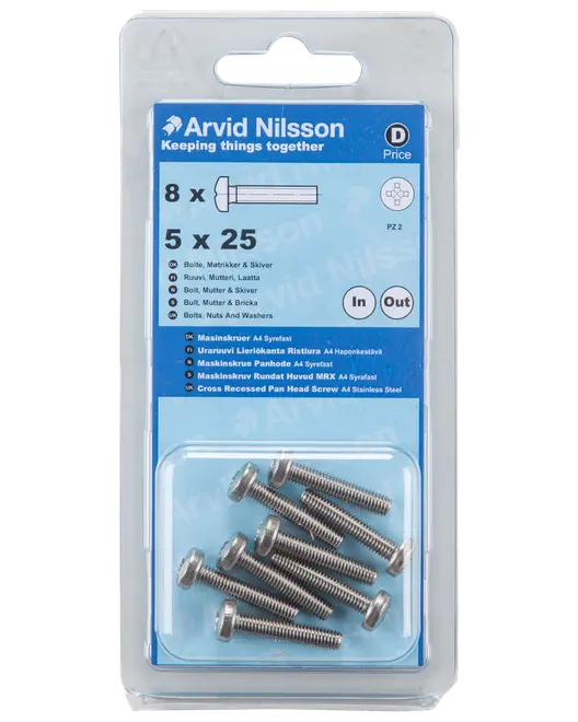 Arvid Nilsson Maskinskrue A4 PH M5 x 25 mm 8-pak
