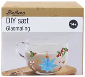 DIY-set för glasfärgning, 14+, innehåller ett klart glas med festliga motiv som blå stjärna, polkagris, järnek och gulddetaljer. Presentförpackad.