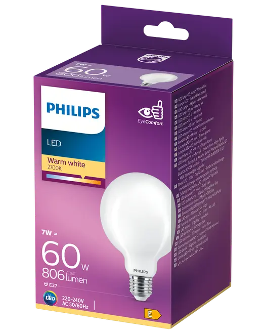 PHILIPS LED globlampa 7W E27 G93