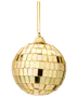 Guld diskokugle ornament med reflekterende firkantede fliser, kugleformet og med gylden ophængssnor. Perfekt til juletræet eller festlig dekoration, giver et glamourøst udtryk.