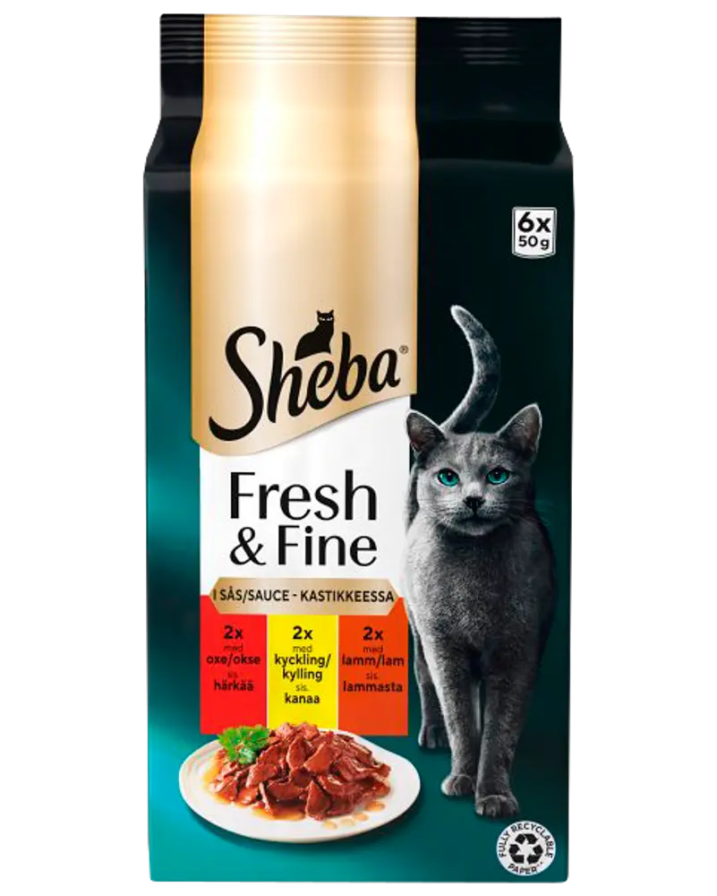 SHEBA Vådfoder 6 x 50 g - Okse, lam og kylling
