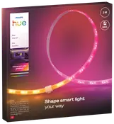 Philips Hue 2-meter smart LED-lysbånd, fleksibelt design, viser hvide og farvede gradienter, tilpasset belysning, kompatibel med smart home-systemer, kun til indendørs brug.