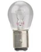 Klar bildlampa med metallbajonettfattning och synlig glödtråd, kompakt enkelkontakt-design för fordonsbelysning.