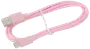Pink USB-A til USB-C opladerkabel, cirka 1 meter langt. Fladt, sammenfiltringsfrit design med forstærkede stik. Velegnet til opladning og dataoverførsel.