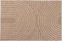 Rektangulär beige dörrmatta med upphöjt koncentriskt cirkelmönster, tillverkad av slitstarkt, texturerat material. Halkfri baksida, passar inomhus och utomhus, lätt att rengöra.
