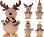 Set med julfigurer i trä: ren, snögubbe och ängel, alla med randig halsduk och målade detaljer. Perfekt för juldekoration eller present.