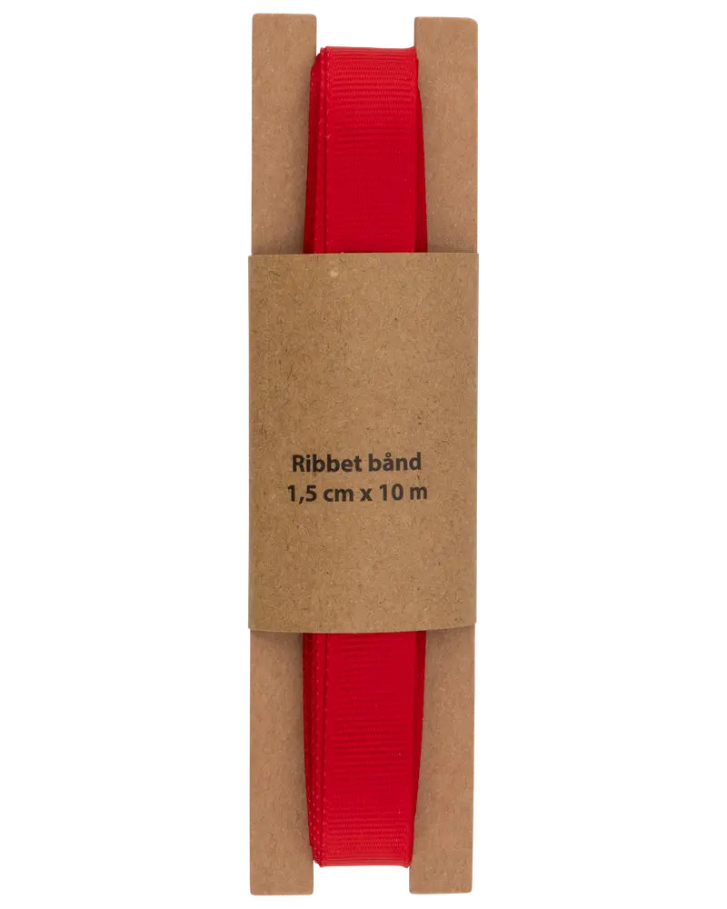 Ribbad band 1,5 cm x 10 meter - Röd