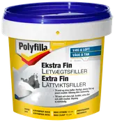 Polyfilla Ekstra Fin Letvægtsfiller, hvid, til væg og loft, fylder huller op til 10 cm dybe, krymper ikke, til indendørs brug, leveres i plastspand med blåt låg.