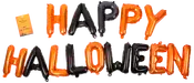 Sæt med metalliske orange og sorte folieballoner, der staver 'HAPPY HALLOWEEN'. Inkluderer en lille gul pumpe til oppustning. Perfekt til Halloween-festdekorationer.