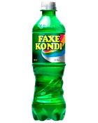 Grøn Faxe Kondi plastflaske med sølvfarvet skruelåg, farverig etikette, 50 cl og nul kalorier.