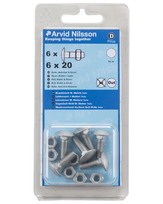 Vagnsbult med mutter 6x20 6 st