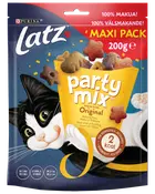 Latz Party Mix Original kattgodis, 200g maxipack. Färgglada, stjärnformade snacks med smak av kyckling, lever och kalkon. Innehåller protein, vitaminer och Omega 6.