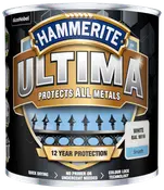 Hammerite Ultima metalmaling, hvid RAL 9016, glat finish. Giver 12 års beskyttelse, hurtigtørrende, ingen primer nødvendig, til alle metaller, med farvelås-teknologi.