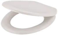 Vitt toalettsits i plast med lock, oval form, slät yta, standardstorlek, enkel att montera och rengöra, passar de flesta standardtoaletter, hållbar och lätt konstruktion.