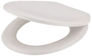 Vitt toalettsits i plast med lock, oval form, slät yta, standardstorlek, enkel att montera och rengöra, passar de flesta standardtoaletter, hållbar och lätt konstruktion.