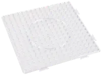 Gennemsigtig firkantet plastplade med hævede knopper og cirkulær rille i midten, designet til at forhindre glidning og holde genstande stabile, ideel til køkken eller husholdning.