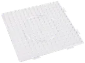 Gennemsigtig firkantet plastplade med hævede knopper og cirkulær rille i midten, designet til at forhindre glidning og holde genstande stabile, ideel til køkken eller husholdning.